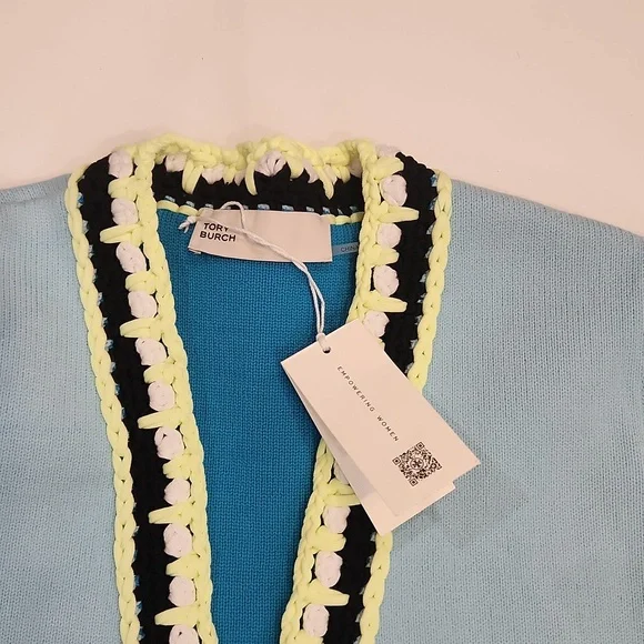 Tory Burch | Tech Knit Viscose Contrast~Trim Cardigan Sz S - Picture 2 of 7